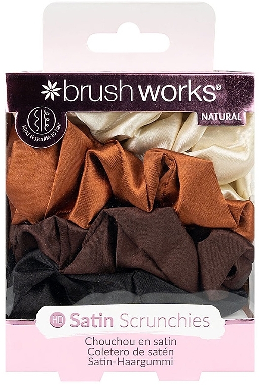 Satynowe gumki do włosów, 4 sztuki - Brushworks Natural Satin Scrunchies — Zdjęcie N1