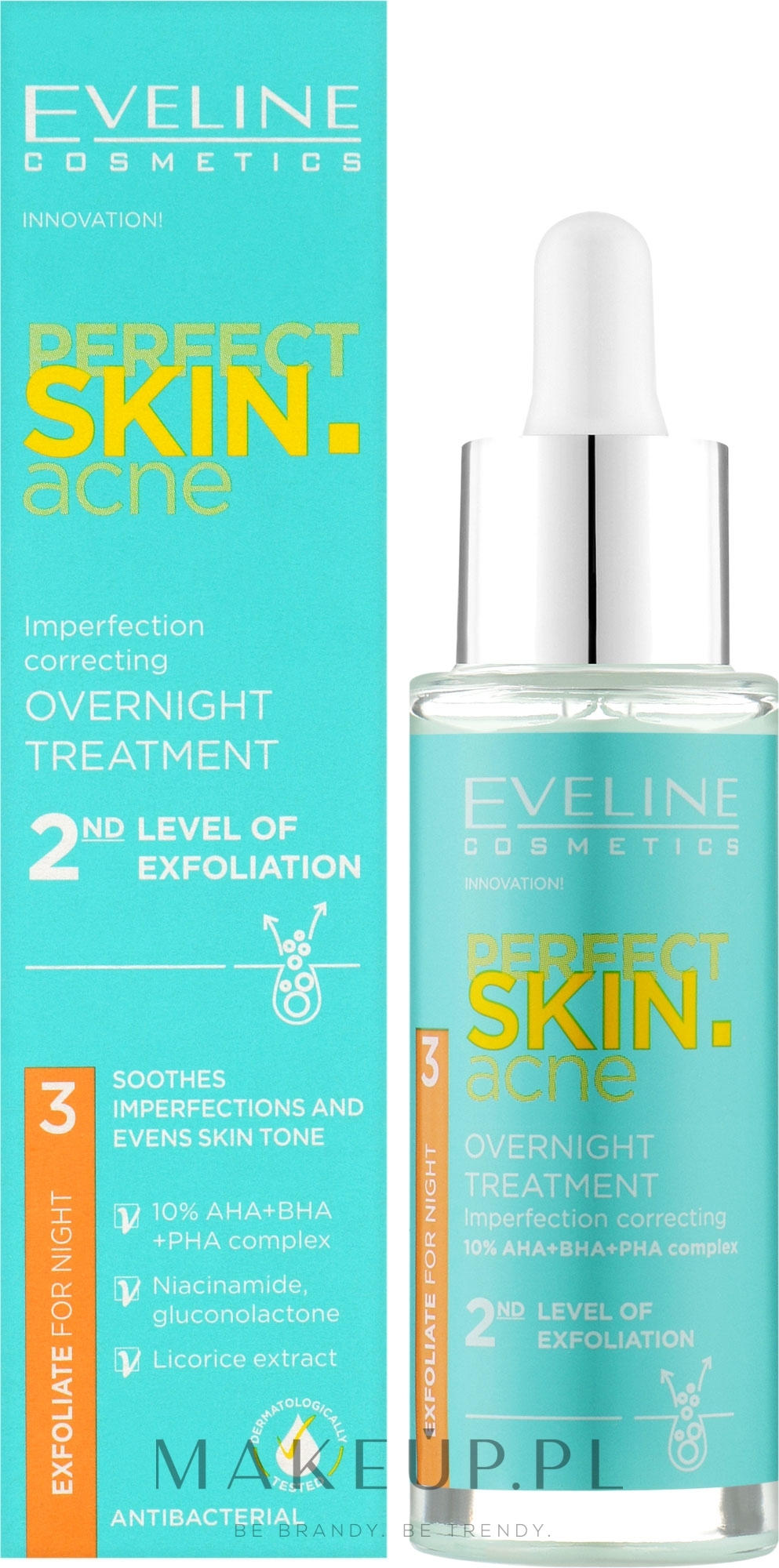 Kuracja na noc korygująca niedoskonałości – 2 stopień złuszczania - Eveline Cosmetics Perfect Skin.acne — Zdjęcie 30 ml