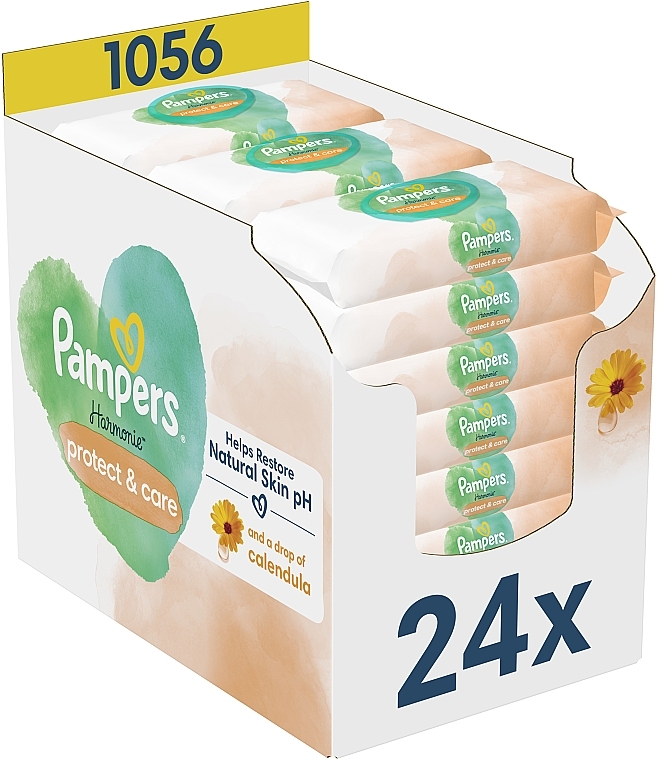 Chusteczki nawilżane dla niemowląt z nagietkiem, 1056 szt. - Pampers Harmonie Protect&Care Baby Wipes  — Zdjęcie N1