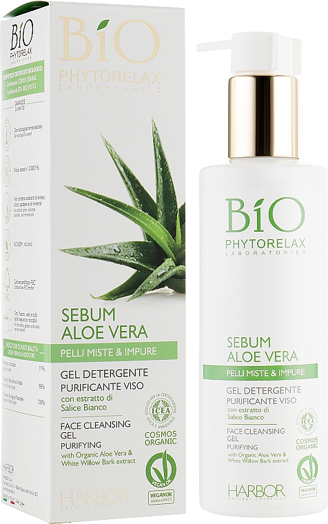 Żel do mycia twarzy z aloesem - Phytorelax Laboratories Bio Phytorelax Sebum Aloe Vera Face Cleansing Gel Purifying