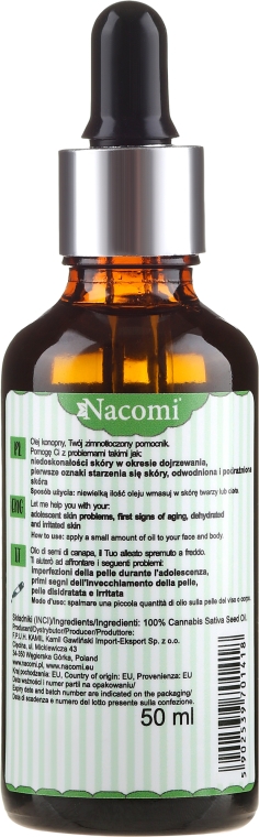 Olej z nasion konopi z pipetą - Nacomi Hemp Seed Oil — Zdjęcie N2