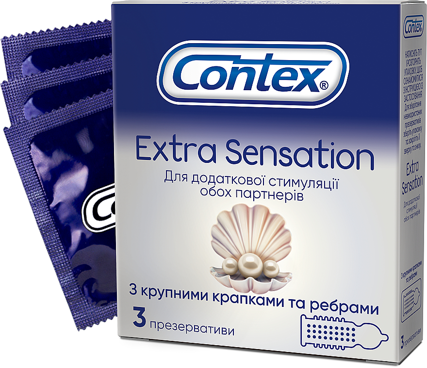 Prezerwatywy lateksowe z silikonowym lubrykantem z wypustkami, 3 szt. - Contex Extra Sensation