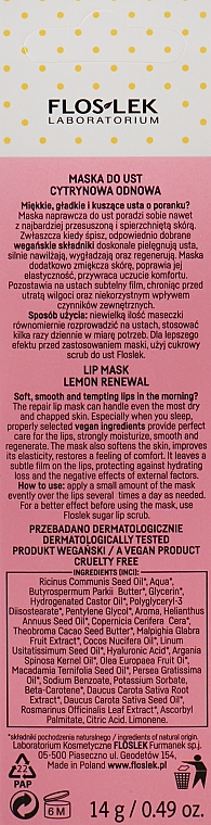Maska do ust Cytrynowa odnowa - Floslek Vege Lip Care Lip Mask Lemon Renewal — Zdjęcie N2