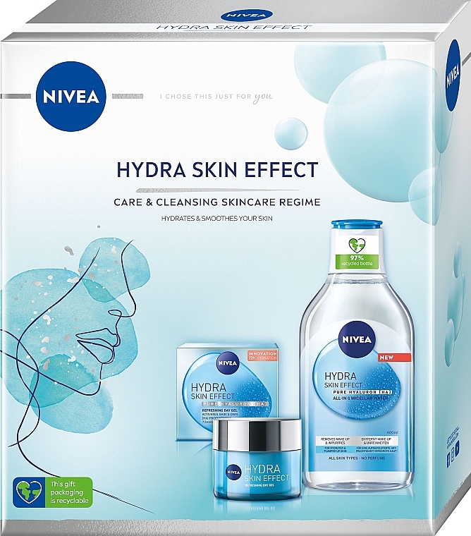 Zestaw - NIVEA Hydra Skin Effect Care & Cleansing (m/water/400ml + f/gel/50ml) — Zdjęcie N1