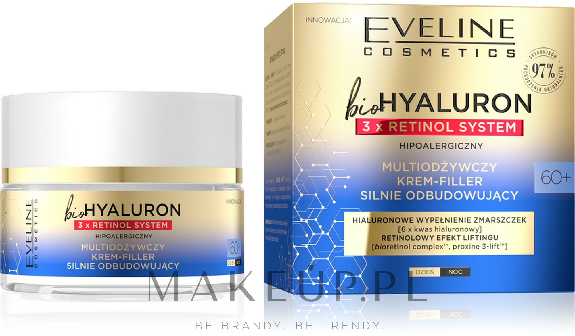 Multiodżywczy krem do twarzy silnie odbudowujący 60+ - Eveline Cosmetics BioHyaluron 3xRetinol System — фото 50 ml