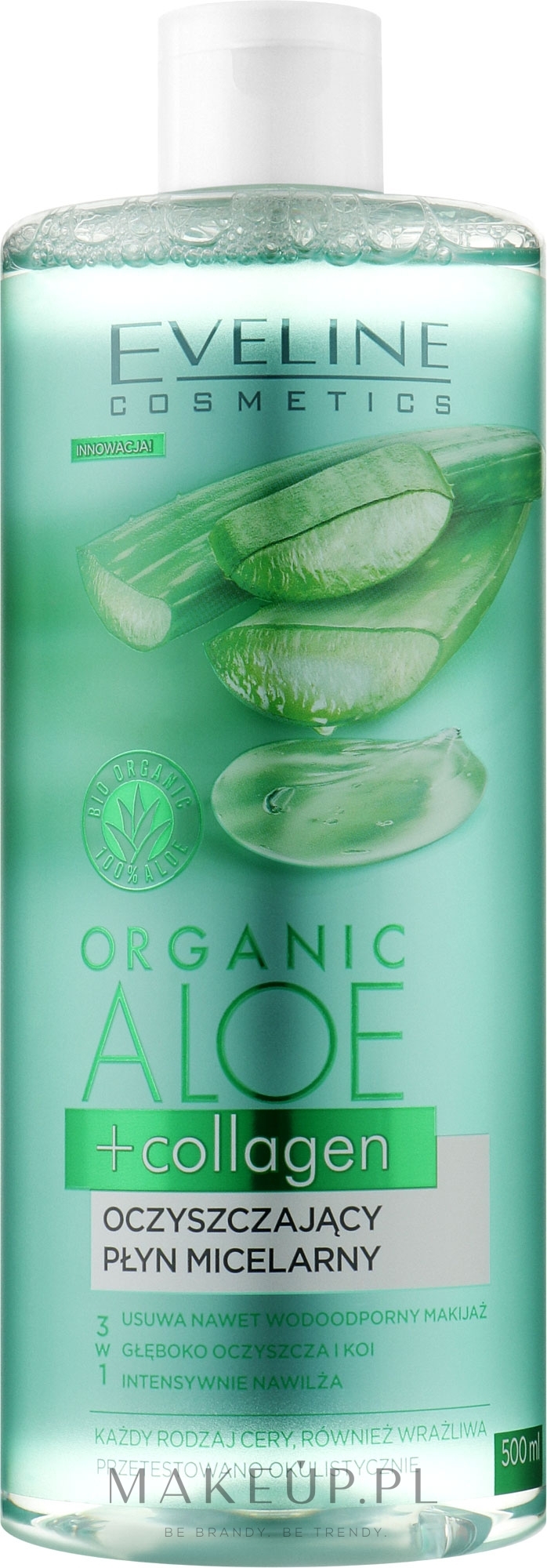 Woda micelarna z aloesem - Eveline Cosmetics Organic Aloe Vera + Collagen — Zdjęcie 500 ml
