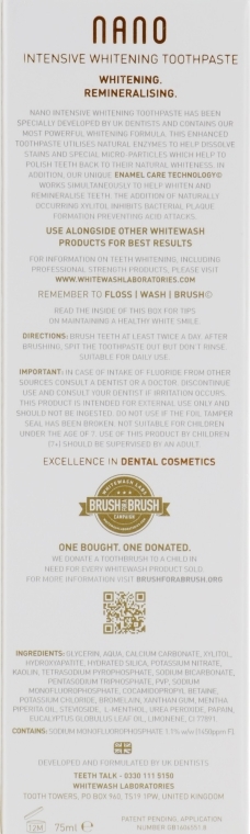 Intensywnie wybielająca pasta do zębów - WhiteWash Laboratories Nano Intensive Whitening Toothpaste — Zdjęcie N3