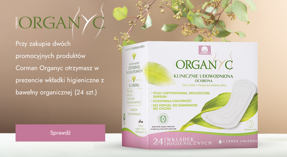 Przy zakupie dwóch promocyjnych produktów Corman Organyc otrzymasz w prezencie wkładki higieniczne z bawełny organicznej (24 szt.).