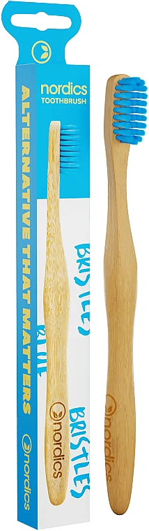 Bambusowa szczoteczka do zębów, średnio twarda, niebieskie włosie - Nordics Bamboo Toothbrush — Zdjęcie N1