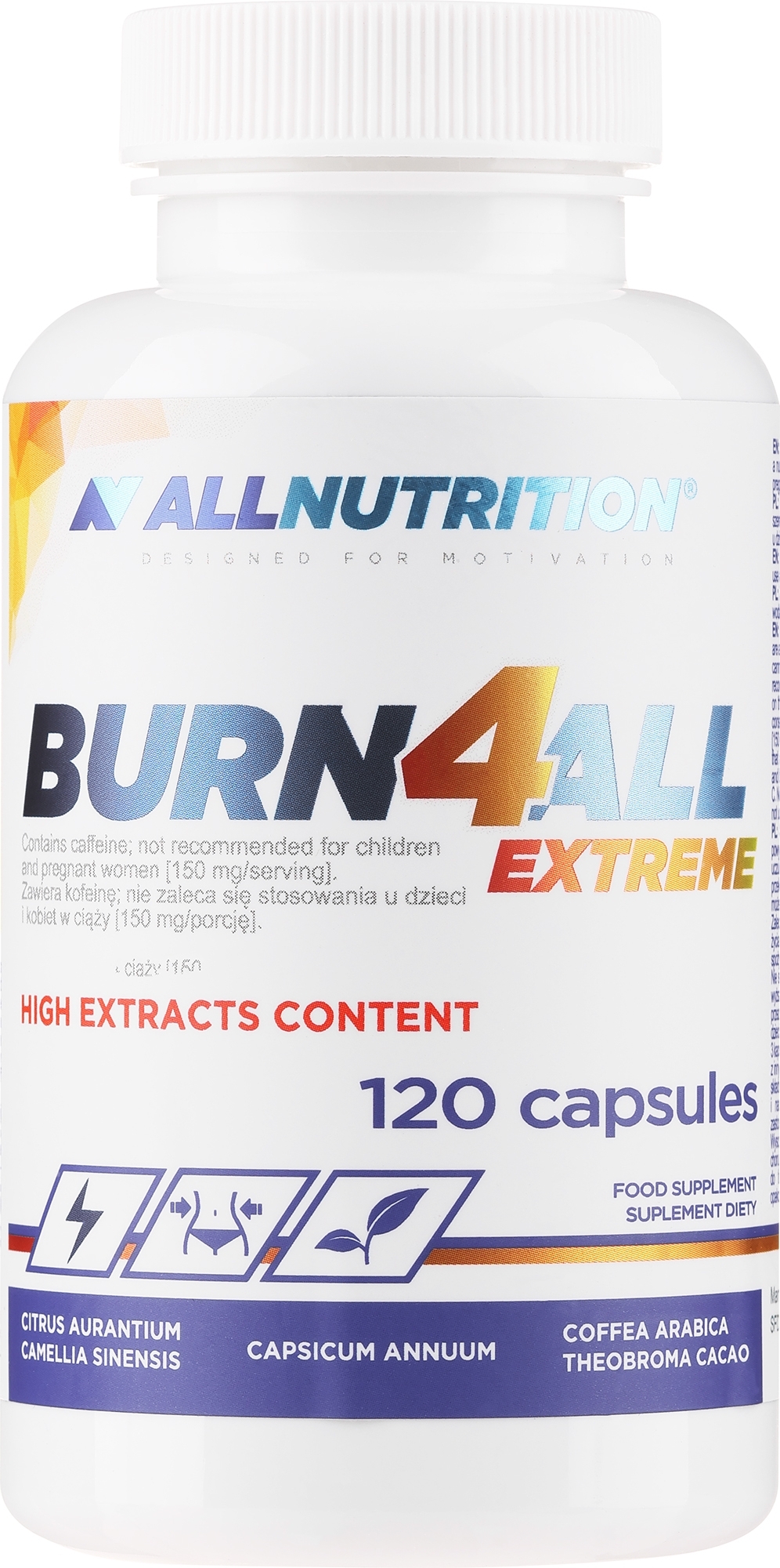 Suplement diety ułatwiający spalanie tłuszczu (słoik) - Allnutrition Burn4All Extreme  — Zdjęcie 120 szt.