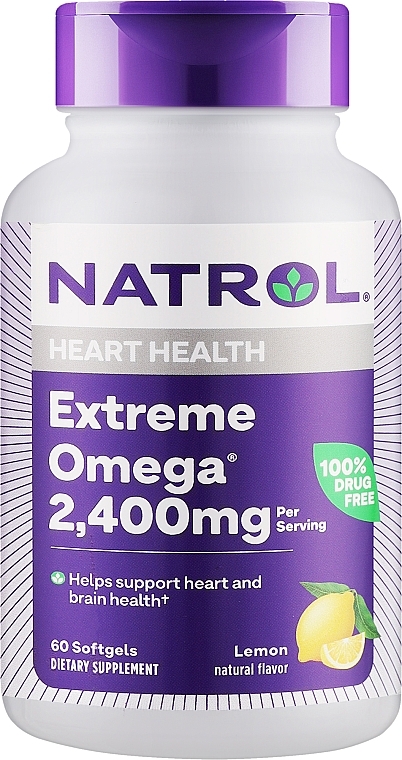 Tłuszcze Omega, 2400 mg o smaku cytrynowym - Natrol Omega Extreme Heart Health — Zdjęcie N1