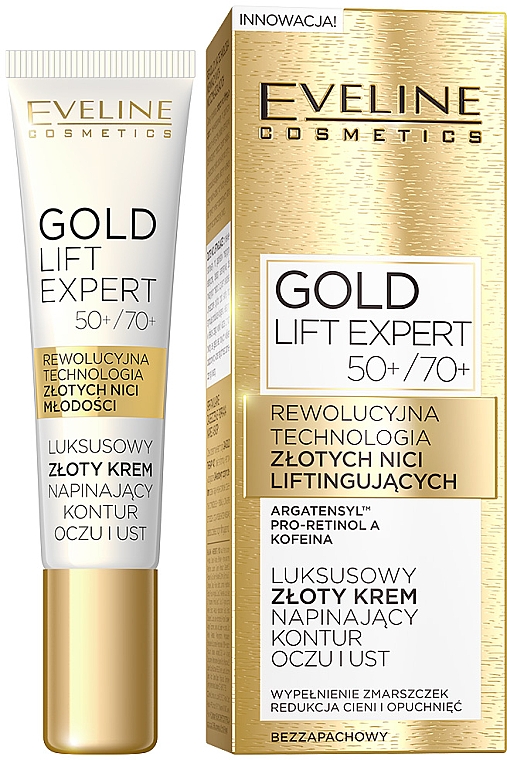 Luksusowy złoty krem napinający kontur oczu i ust 50+/70+ - Eveline Cosmetics Gold Lift Expert
