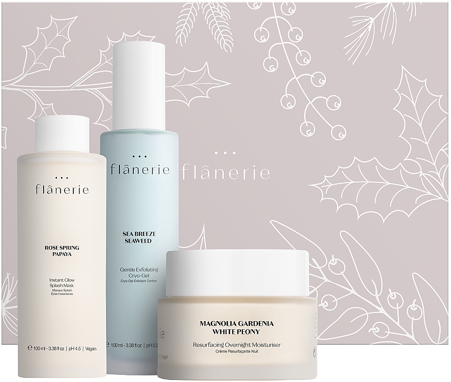 Zestaw - Flanerie Christmas Set Night Spa at Home Routine (f/cr/45ml + f/gel/100ml + f/mask/100ml) — Zdjęcie N1