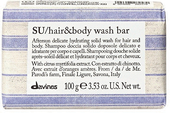 Mydło w kostce do ciała i włosów po opalaniu - Davines SU Hair & Body Wash Bar — Zdjęcie N1