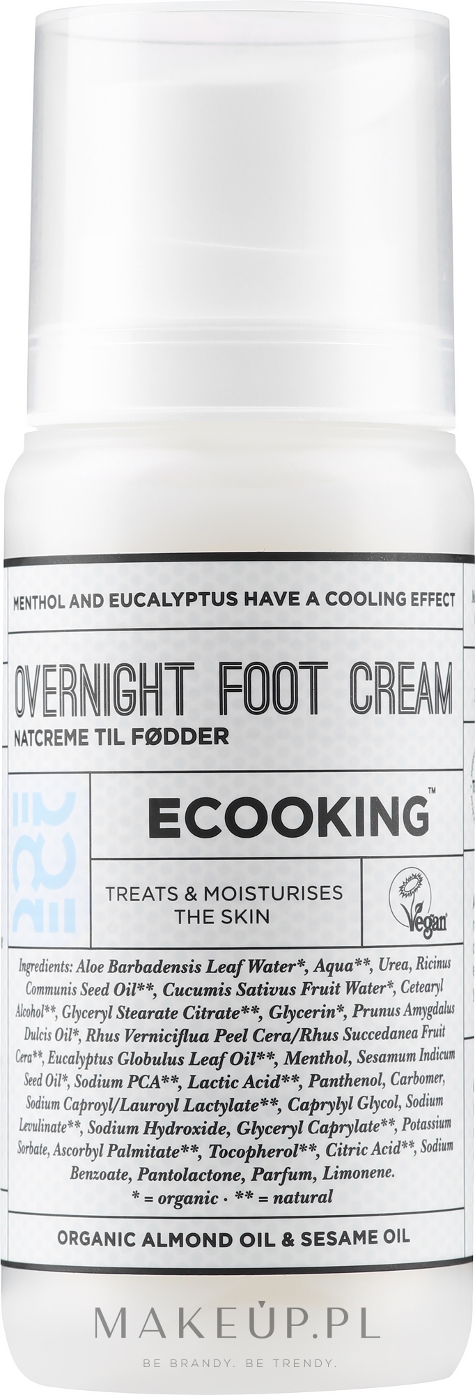 Wygładzający krem do stóp na noc z mocznikiem 15% i kwasem mlekowym - Ecooking Overnight Foot Cream — Zdjęcie 100 ml