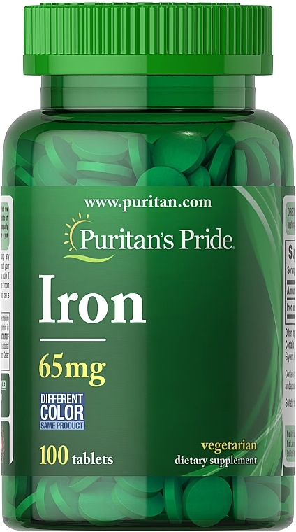 Suplement diety Siarczan żelaza, 65 mg - Puritan's Pride Iron 65mg Ferrous Sulfate Tablets — Zdjęcie N1