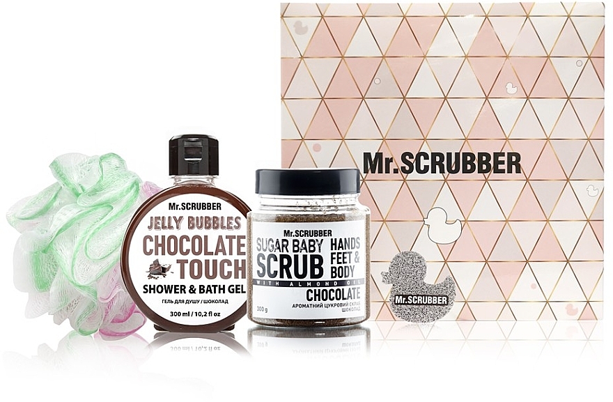 Zestaw - Mr.Scrubber "Chocolate" (body/scr/300 g + sh/gel/300 ml + sh/sponge) — Zdjęcie N1