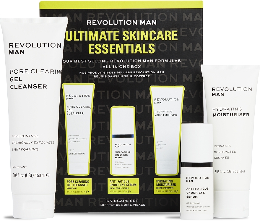 PRZECENA! Zestaw - Revolution Man Ultimate Skincare Essentials (f/gel/150 ml + f/cr/75 ml + eye/ser/15 ml) * — Zdjęcie N2