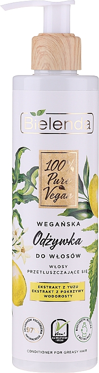 Wegańska odżywka do włosów przetłuszczających się - Bielenda 100% Pure Vegan — Zdjęcie N1