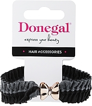 Gumka do włosów, FA-5653, czarno-szara z kokardką - Donegal — Zdjęcie N1