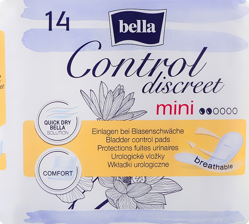 Wkładki urologiczne, 14 szt. - Bella Control Discreet Mini Bladder Control Pads — Zdjęcie N1