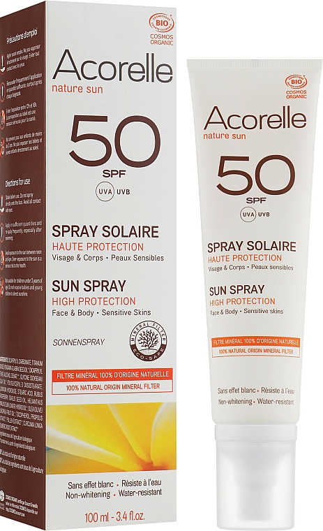 Organiczny spray przeciwsłoneczny SPF 50 - Acorelle Sun Spray High Protection Sensitive Skins — Zdjęcie N2