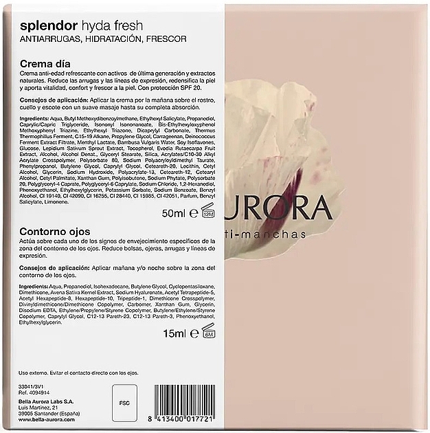 Zestaw - Bella Aurora Splendor Hydra Fresh Set (f/cr/50 ml + eye/cr/15 ml) — Zdjęcie N2