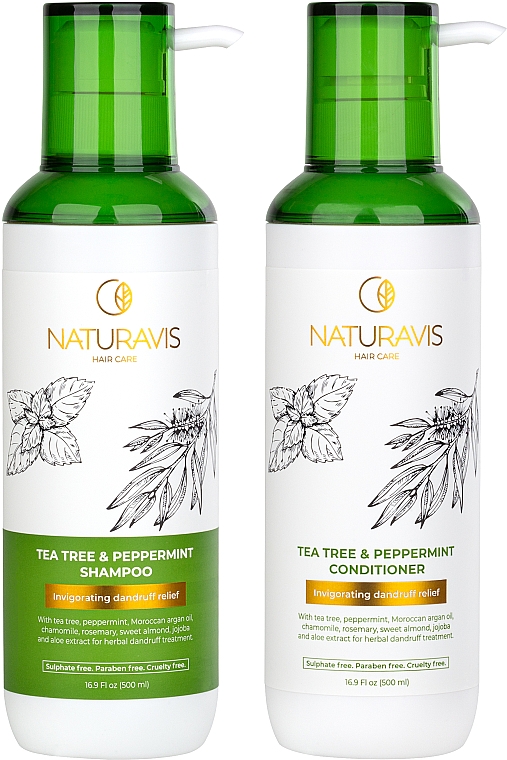 Zestaw do włosów Drzewo herbaciane i mięta pieprzowa - Naturavis Tea Tree & Peppermint Shampoo & Conditioner Set (shm/500ml + cond/500ml) — Zdjęcie N2
