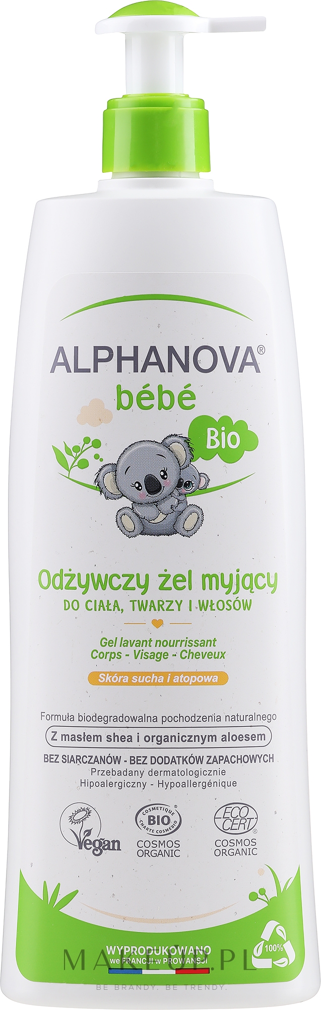 Żel oczyszczający do włosów i ciała dla dzieci do skóry suchej - Alphanova Bébé Nourishing Wash Gel — Zdjęcie 500 ml