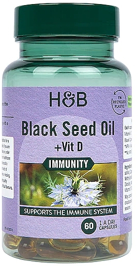 Suplement diety Olej z czarnuszki - Holland & Barrett Black Seed Oil + Vit D  — Zdjęcie N1