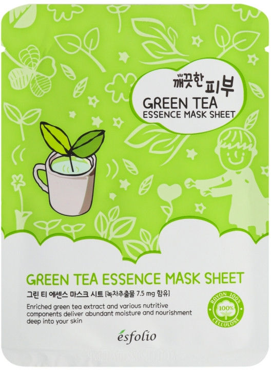 Oczyszczająca maska w płachcie do twarzy - Esfolio Pure Skin Green Tea Essence Mask Sheet