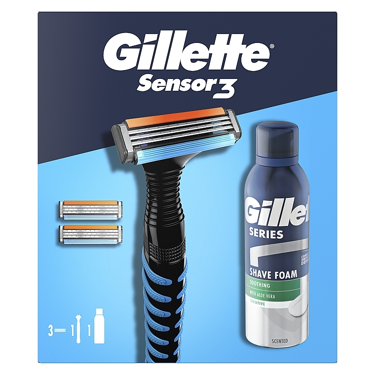 Zestaw - Gillette Sensor 3 (razor/1pc + refil/3pcs + foam/200ml) — Zdjęcie N2