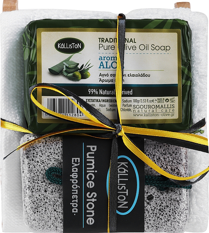 Zestaw, mydło o zapachu aloesu - Kalliston (soap/100g + soap/dish/1pc + stone/1pc + towel/1pc) — Zdjęcie N1