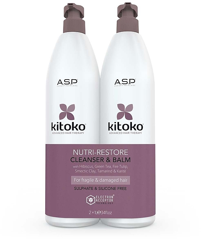 Zestaw - Affinage Kitoko Nutri-Restore Cleanser & Balm Sachet Duo (h/sham/1000ml + h/balm1000ml) — Zdjęcie N1