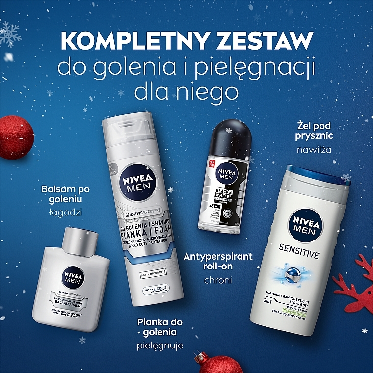 Zestaw - NIVEA MEN Sensitive Recovery Collection (ash/balm/100ml + foam/200ml + shower/gel/250ml + deo/50ml) — Zdjęcie N5