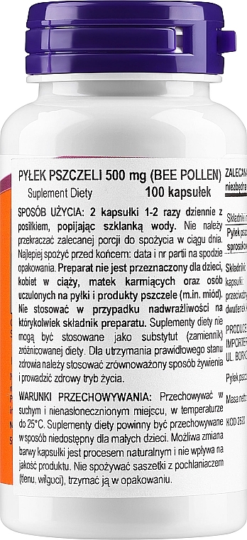 Pyłek pszczeli w kapsułkach - Now Foods Bee Pollen — Zdjęcie N2