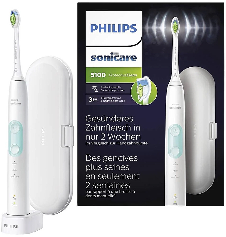 Elektryczna soniczna szczoteczka do zębów - Philips Sonicare HX6857/28 Protective Clean 5100 White — Zdjęcie N1