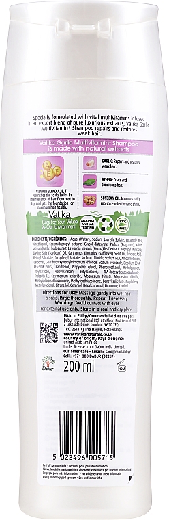 Regenerujący szampon do włosów z wyciągiem z czosnku - Dabur Vatika Garlic Multivitamin+ Shampoo Repair & Restore — Zdjęcie N2