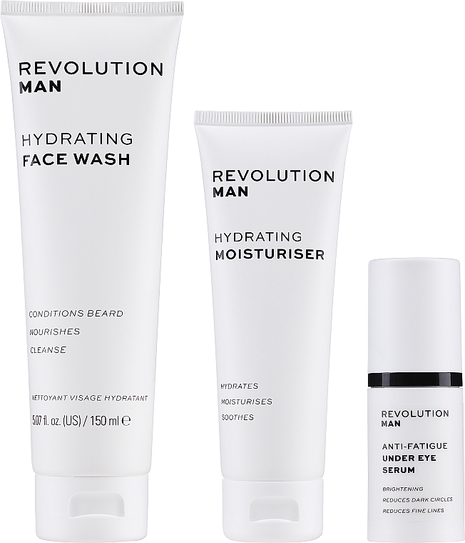 Zestaw - Revolution Skincare Man Hydrate & Wake Gift Set (eye ser/15ml + f/wash/150ml + f/cr/75ml) — Zdjęcie N3