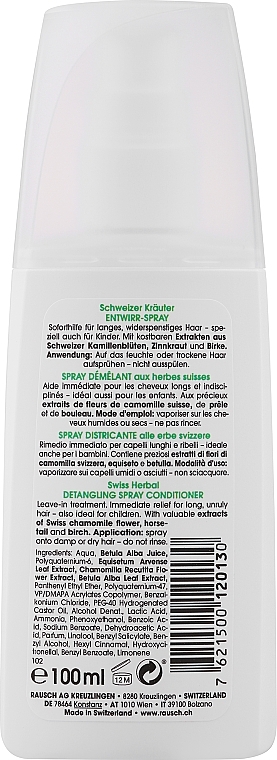 Odżywka do włosów w sprayu - Rausch Swiss Herbal Detangling Spray Conditioner — Zdjęcie N2