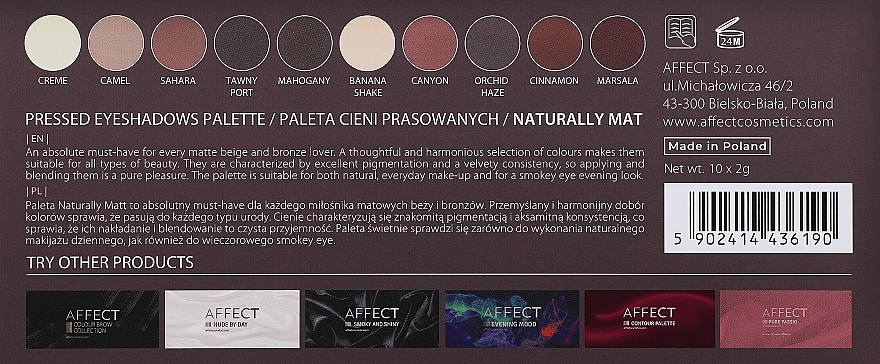 Paletka prasowanych cieni do powiek - Affect Cosmetics Naturally Matt Eyeshadow Palette — Zdjęcie N3