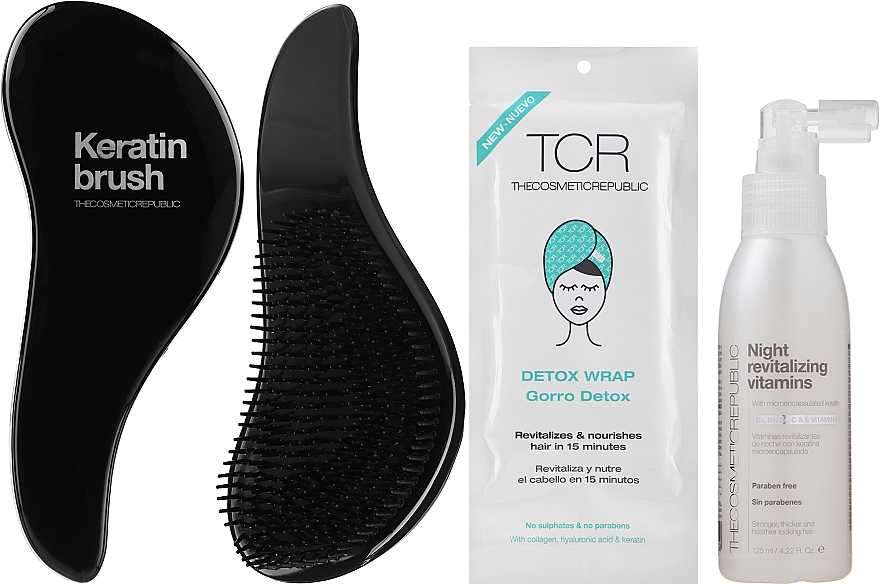 Zestaw do pielęgnacji włosów - The Cosmetic Republic (brush/1pcs + shower/cap/1pcs + h/ser/125ml + bag/1pcs) — Zdjęcie N2