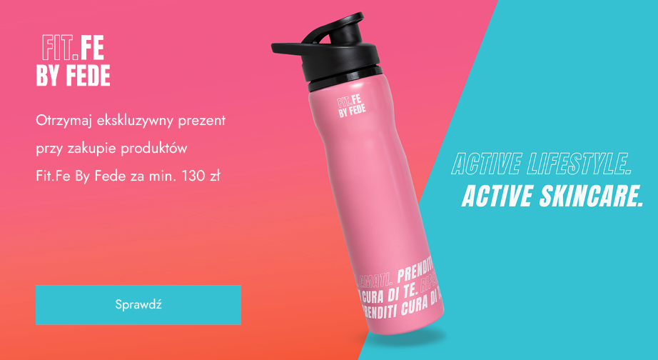 Otrzymaj ekskluzywny prezent przy zakupie produktów Fit.Fe By Fede za min. 130 zł: butelka na wodę idealna na każdy aktywny dzień!