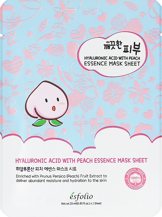 Nawilżająca maska w płachcie z kwasem hialuronowym i ekstraktem z brzoskwini - Esfolio Hyaluronic Acid With Peach Essence Mask Sheet