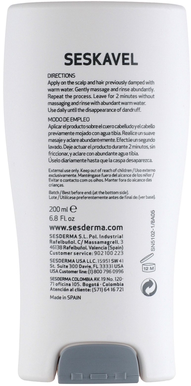 Przeciwłupieżowy szampon do włosów na łupież suchy - SesDerma Laboratories Seskavel Control Anti-Dandruff Shampoo/Dry Scalp — Zdjęcie N3