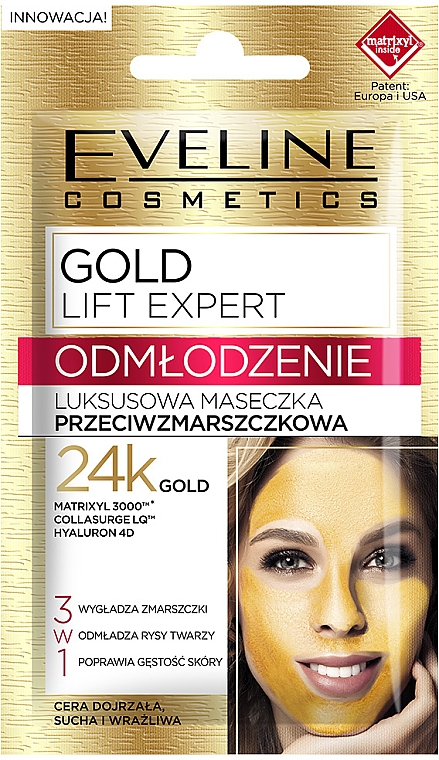 Luksusowa maseczka przeciwzmarszczkowa - Eveline Cosmetics Gold Lift Expert — Zdjęcie N1