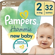 Pieluchy Harmonie New Baby, rozmiar 2, 4-8 kg, 32 sztuki - Pampers — Zdjęcie N1
