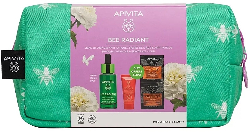 Zestaw - Apivita Bee Radiant (ser/30ml + f/cr/15ml + mask/2x8ml + pouch) — Zdjęcie N2