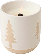 Kup PRZECENA! Świeca zapachowa w szkle, biała ze złotym - Paddywax Cypress & Fir Ceramic Candle With Tree Pattern & Wooden Wick White *