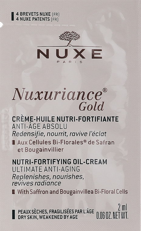 Odżywczy krem olejowy z efektem ujędrniającym do skóry suchej - Nuxe Nuxuriance Gold Nutri-Fortifying Oil-Cream (próbka) — Zdjęcie N1